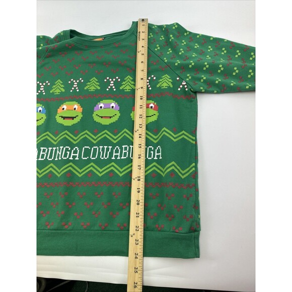 Nickelodeon TMNJ Cowabunga Christmas Sweatshirt Crewneck Pullover Green Womens L - Picture 7 of 10